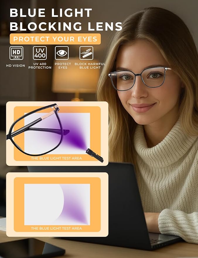 Vintage Cat-eye Blue Light Blocking Glasses for Women, Lightweight TR90 Fashion Eyeglasses