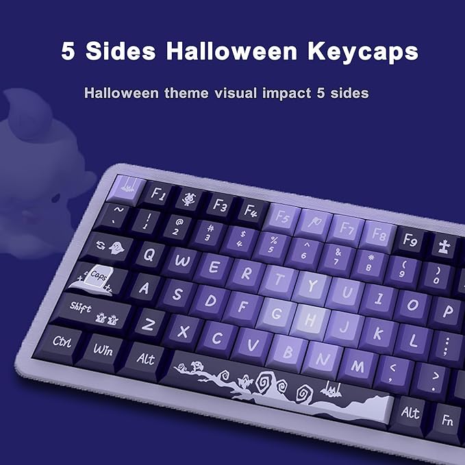 PBT Keycaps, 138 Keys Witch Spooky Halloween Theme Cherry Profile, Custom Keyboard Set for 61/64/68/84/87/100/104/108 MX Mechanical Keyboard