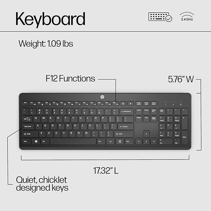 HP 230 Wireless Keyboard - Wireless Connection - Low-Profile, Quiet Design - Windows & Mac OS - Laptop, PC Compatible - Shortcut Keys & Number Pad - Long Battery Life (‎3L1E7AA#ABA),Black
