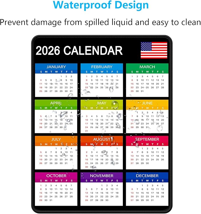 Dapesuom 2026 Calendar Mouse Pad, Computer Mousepad with Stitched Edges for Wireless Mouse, Waterproof Mouse Mat with Non-Slip Rubber Base, Ergonomic Mouse Pads for Gaming, 9.8 x 7.8 in, Vertical