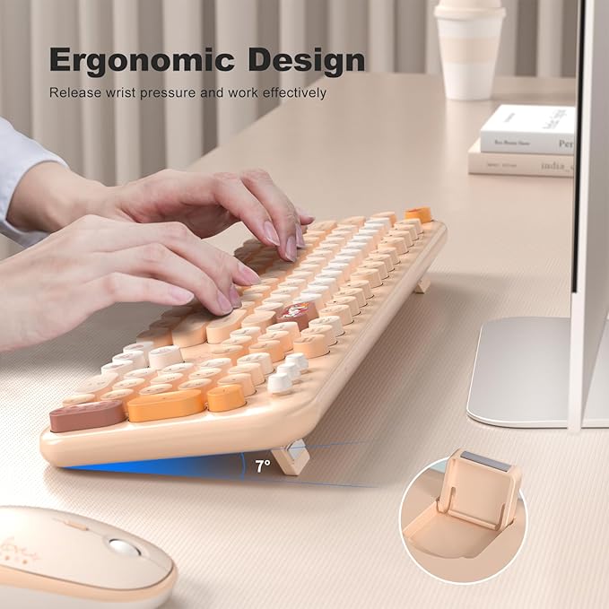 KNOWSQT Wireless Keyboard and Mouse Combo - Lovely Milktea Rainbow 2.4G Full-Sized Colorful Keyboards, Round Keycap USB Dongle Plug Play Cute Keyboards for Windows, Laptop, PC, Desktop, Mac
