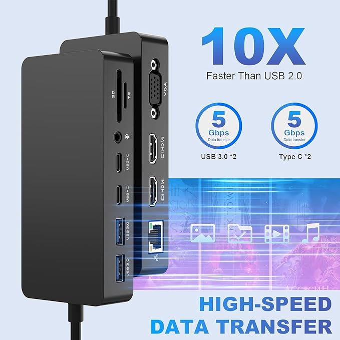 for New MS Surface Dock Triple Display with Power Supply,12 in 1 Surface Pro Docking Station Dual 4K HDMI+VGA for Surface Pro 9/8/X/7/6/5/4/3,Surface Laptop go/5/4/3/2/1,Surface Book 3/2/1
