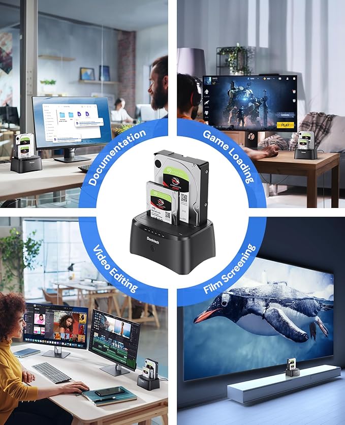Hard Drive Docking Station, dockteck USB 3.0 to SATA Dual Bay External Hard Drive Enclosure for 3.5 or 2.5 inch SATA HDD SSD with Offline Clone