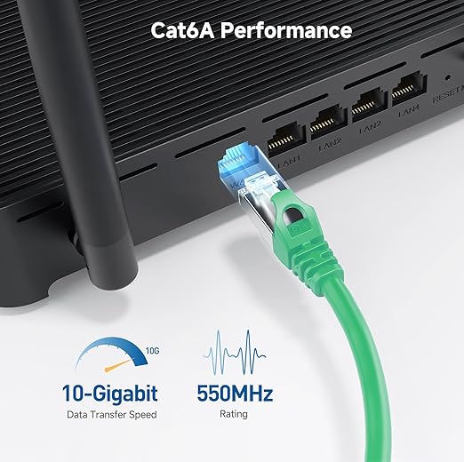 Cable Matters 10Gbps Snagless Shielded Cat 6A Ethernet Cable - 7ft, Cat 6A Cable, Cat6A Cord, Ethernet Cord, Green