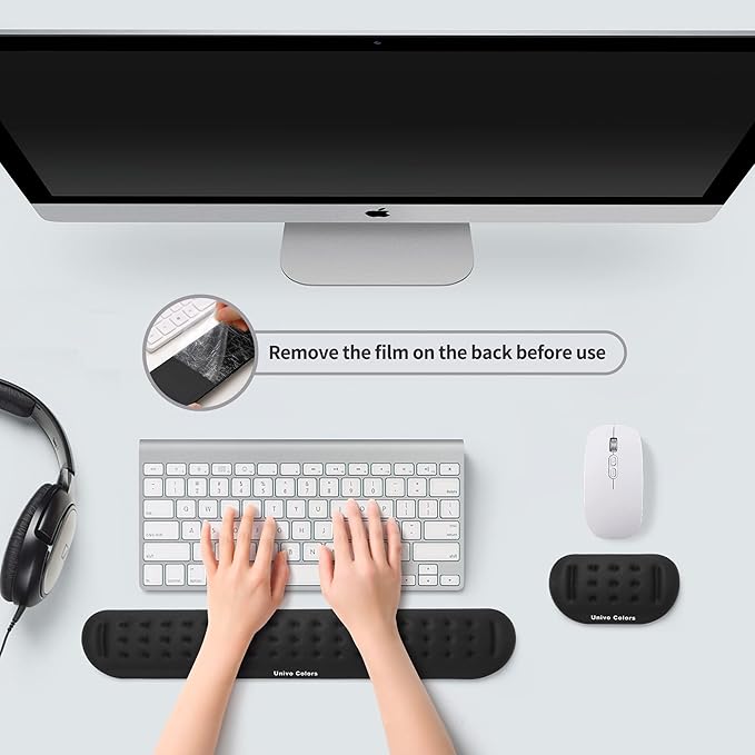 Univo Colors Black Keyboard Wrist Support and Mouse Wrist Rest Set, Made of Memory Foam Soft Gel, Ergonomic Pad for Computer, Laptop, Mouse, Office, Gaming