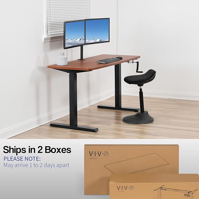 VIVO Manual Height Adjustable 60 x 24 inch Stand Up Desk, Dark Walnut Solid One-Piece Table Top, Black Frame, Standing Workstation with Foldable Handle, DESK-KIT-MB6D
