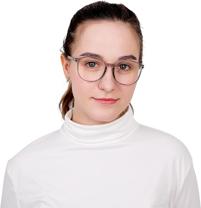 LifeArt Round Blue Light Blocking Glasses, Computer Glasses, Gaming Glasses, TV Glasses for Women Men (Clear Gray, 4.50 Magnification)