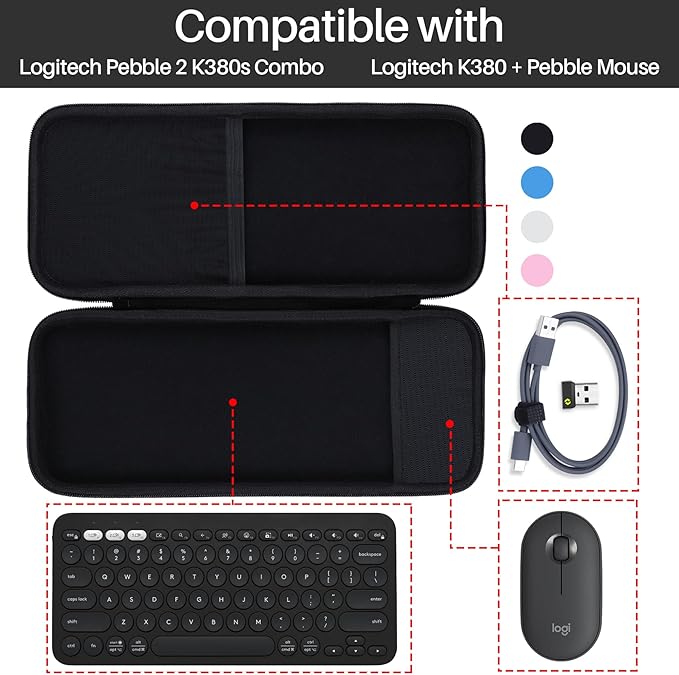 Lebakort Hard Carry Case Compatible with Logitech Pebble Keys 2 Combo K380s K380 Keyboard + M350 Pebble Mouse Combo (Off White Case)