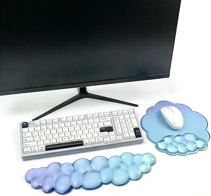 Keyboard Wrist Rest with Gel Cloud Mouse Pad - Ergonomic Cloud Mouse Pad with Non-Slip Base, Cute Desk Accessories for Office/Home/Desktop/Latop