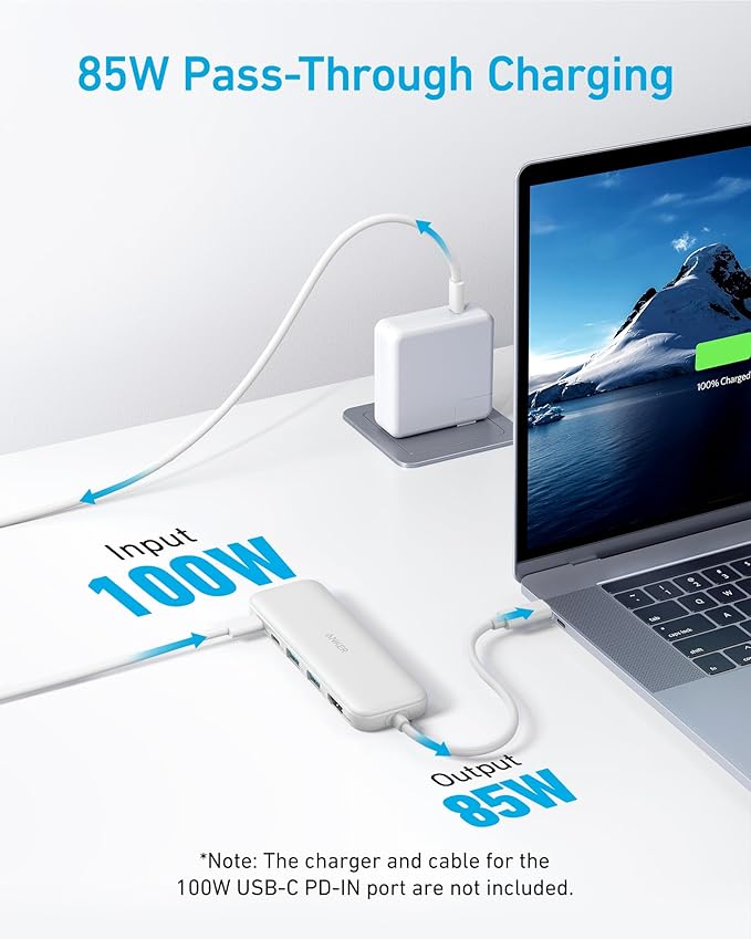 Anker USB C Hub, 5-in-1 USBC to HDMI Splitter with 4K Display, 1 x Powered USB-C 5Gbps & 2×Powered USB-A 3.0 5Gbps Data Ports for MacBook Pro, MacBook Air, Dell and More (White)
