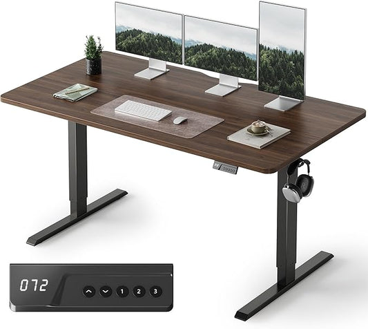 FEZIBO Standing Desk, 63×28 Inches Electric Height Adjustable, Sit Stand Up, Computer Office Desk with Splice Board, Black Frame/Black Walnut TOP