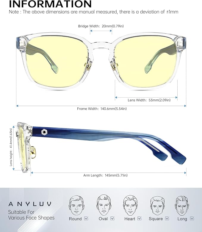 ANYLUV Blue Light Glasses Men Women Computer Gaming Glasses Anti Eyestrain Lightweight Blue Light Blocking Glasses