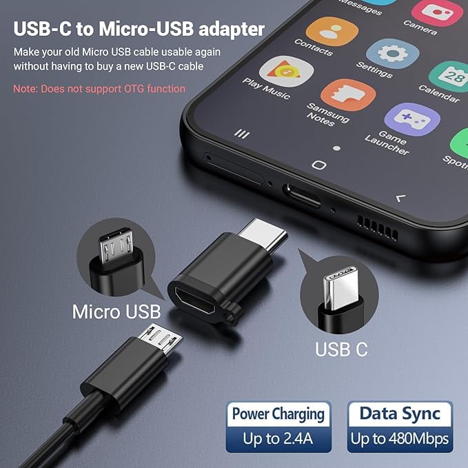 Fidioto (5Pack) Micro USB to USB C Adapter, USB C Male to Micro USB Female Adapter Support Charging & Data TransferCompatible with Galaxy S10 S9 S8 Plus iPhone 16/15 Pro/16 Plus/Note 9/8 etc