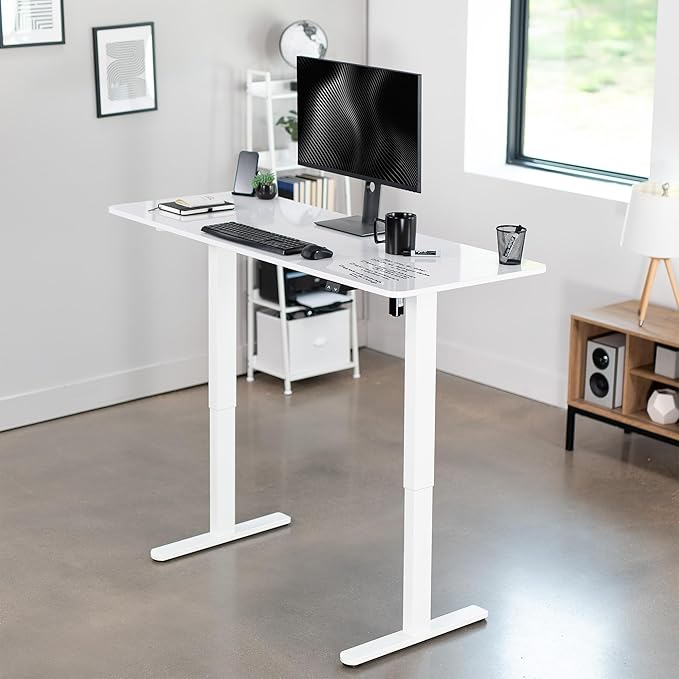 VIVO Electric 60 x 24 inch Stand Up Desk, Height Adjustable, White Dry Erase Top White Frame, Home and Office Furniture Sets, DESK-KIT-W06WE