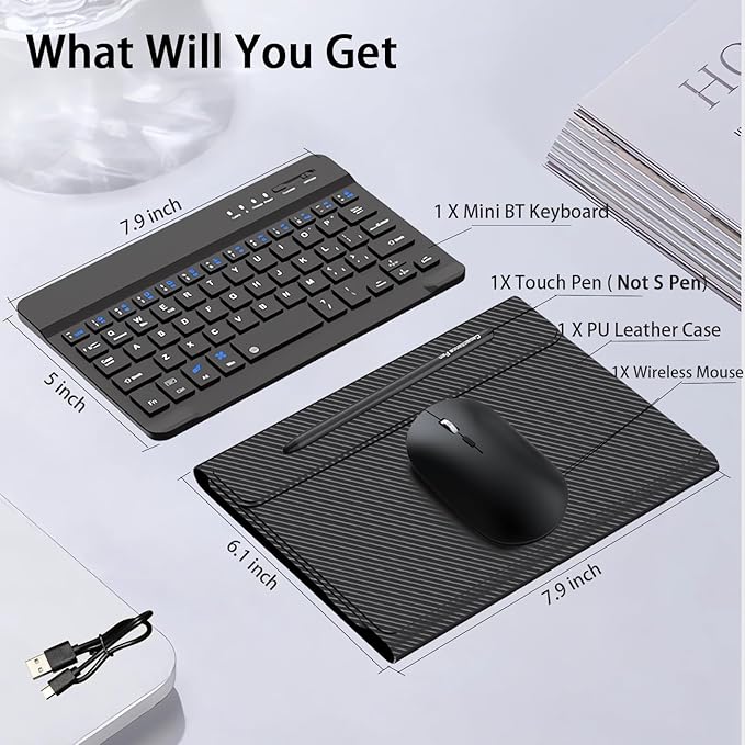 for Samsung Galaxy Z Fold 7 6 5 Keyboard and Mouse, Portable Mini 7.9 inch Bluetooth Keyboard with Leather Case and Capacitive Pen, 4 in 1 Travel Set for Z Trifold fold7 Accessories