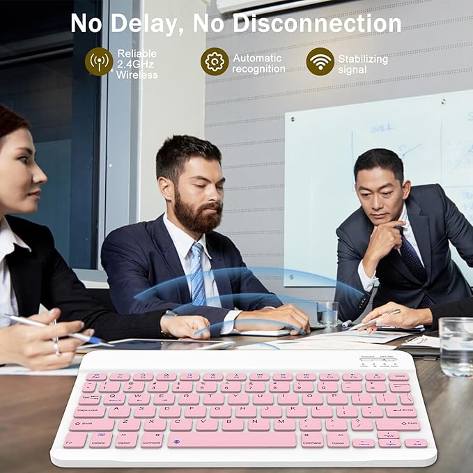 Rechargeable Bluetooth Keyboard and Mouse Combo, Universal Ultra-Slim Wireless Keyboard Mouse Set for Android Windows iPad iPhone Samsung Tablet Portable Compact Keyboard Set (Pink)