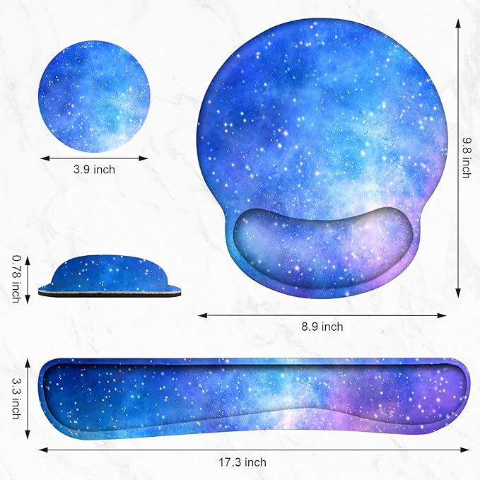 Keyboard Wrist Rest, Ergonomic Mouse Pad Wrist Support, Memory Foam Wrist Rest, Anti-Slip Base, Mousepad with Coaster for Computer Keyboard Office Home, Nebula Galaxy
