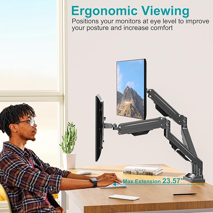 MOUNT PRO Dual Monitor Stand for Two Screens up to 43 Inch, Heavy Duty Ultrawide Double Monitor Arm Holds up to 33lbs Each, Premium Adjustable Computer Monitor Mount for 2 Monitors, VESA Desk Mount