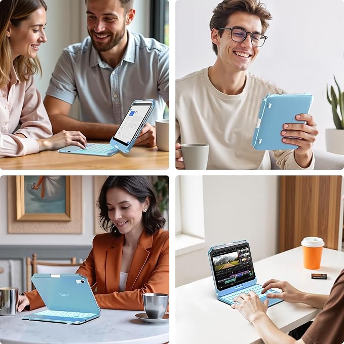 typecase Keyboard Case for iPad mini 7 (2024) & mini 6 (2021) - Wireless Case with Keyboard for iPad mini 7th 6th Generation 8.3" - 11 Colors Backlit Keyboard Cover with Trackpad - Light Blue