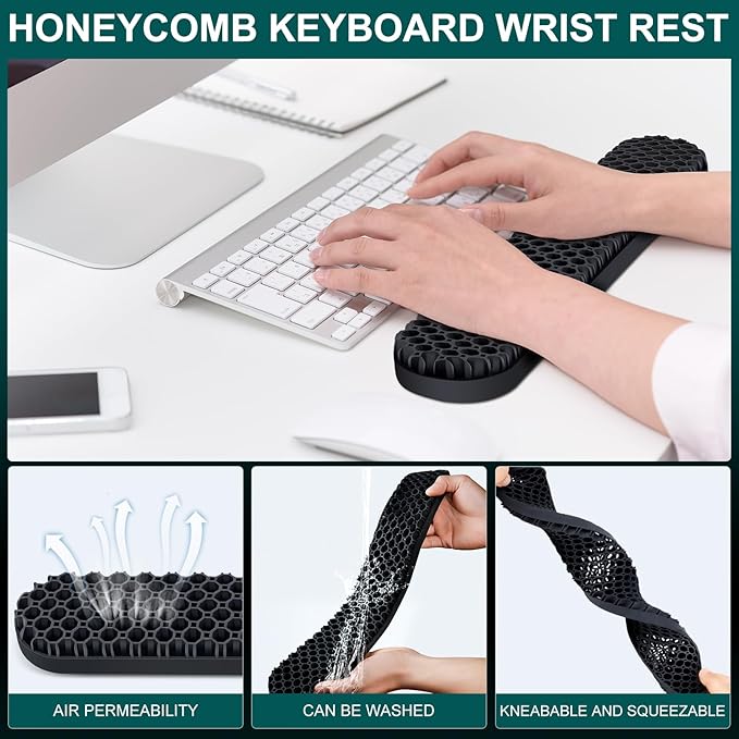 3 in 1 Set Ergonomic Mouse Pad with Wrist Rest, Keyboard Wrist Rest, Non-Slip Desk Pad, Memory Foam Breathable Support for Prolonged Typing and Mouse Use, Relief from Wrist Fatigue Jamboa