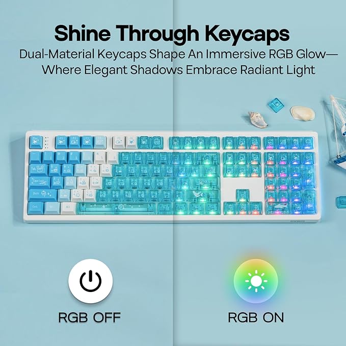 EPOMAKER DuoChrome Keycaps Set, 150 Keys, Cherry Profile, Shine Through, PBT+PC, Dye-sub, 65%/75%/TKL/96%/Full Size, Custom Keyboard Keycaps Set for Mechanical Gaming Keyboard (Blue)