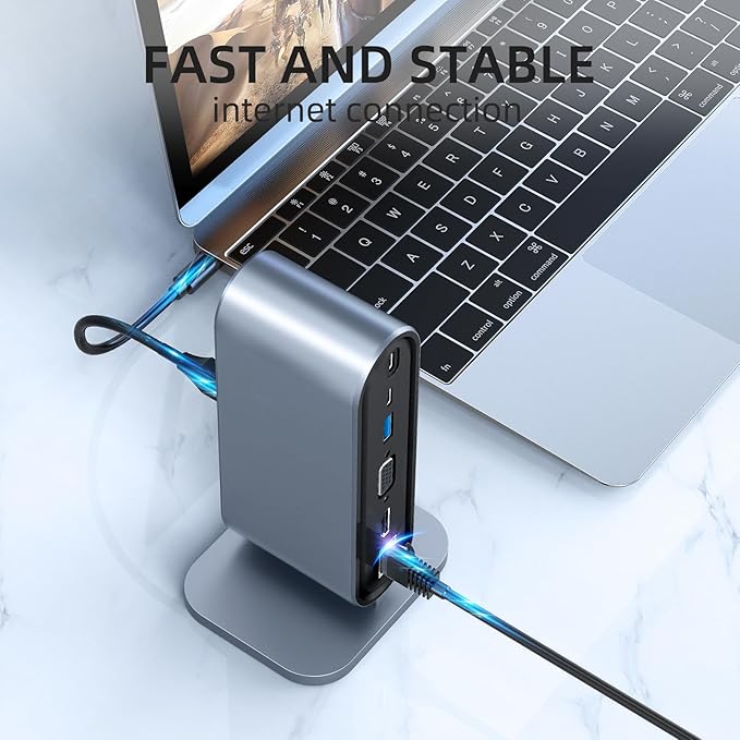 USB3.0 Universal Docking Station with 100W Charging, Dual Monitor for Windows and Mac, USB 3.0 or USB-C (HDMI, 1x USB-C, 4X USB3.0,VGA1080P, Ethernet, Audio, TF/SD Card Reader)