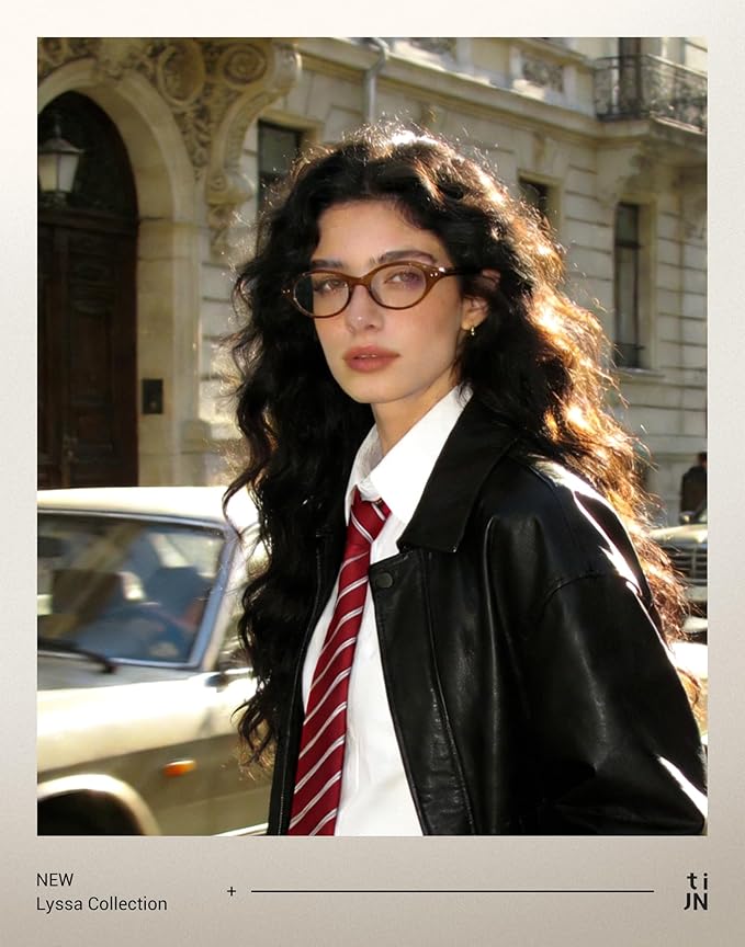 TIJN Lyssa Blue Light Glasses for Women Men,Retro 90s Oval Cat Eye Frame Eyeglasses,Lightweight TR90 Computer Gaming Eyewear