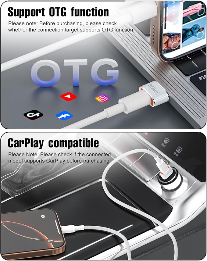 BOMIE USB to USB C Adapter 10 Pack,PD27W/66W QC100W Fast Charging 480Mbps Data Transfer,USB C Female to USB A Male OTG Adapter for M-acBook,Phone 15/16/17 Pro Max,Pad,A-irpods,G-alaxy,X-Peria White