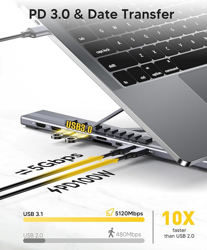 USB C Laptop Docking Station Stand, Dual Monitor 4K@60Hz, 9 in 1 USB C Hub with 2 HDMI, 2 USB 3.0, PD 100W, Universal Dock Station for MacBook Pro/Air/Dell/HP/Surface/Lenovo