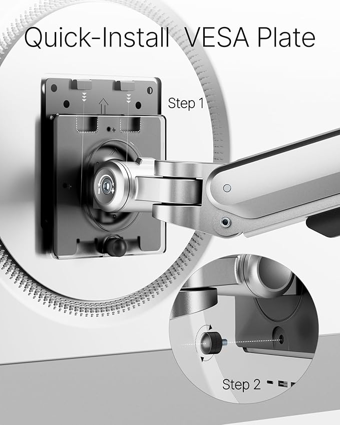 monTEK Deluxe Monitor Arm for 17 to 40 Inch Curved Screens with Cable Management Aluminum Fully Adjustable Single Monitor Arm with Clamp/Grommet, Quick Release Plate,75x75/100x100 VESA