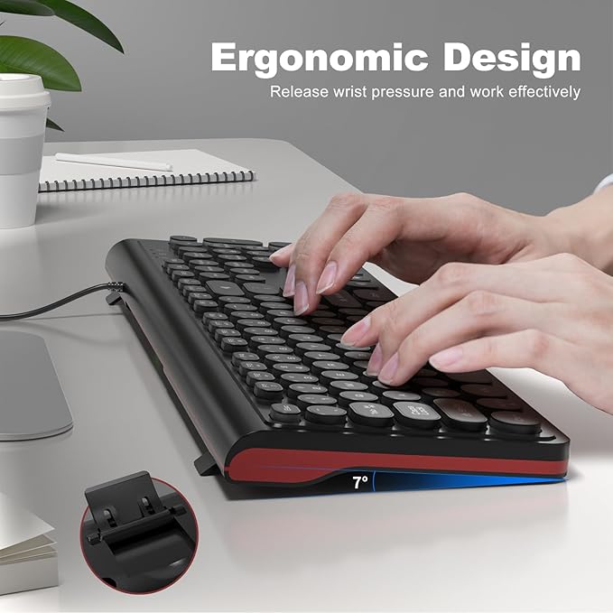 USB Wired Computer Keyboard with Backlit - Full Size Office Keyboard with Number Pad, Caps Indicators, Foldable Stands, for PC Laptop Desktop Windows 7 8 10 11 (Black)