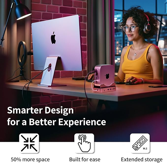 PHIXERO PSE Dock Stand for Mac mini M4 with 1TB NVMe SSD, 6-in-1 Aluminum Hub, 10Gbps USB-A, SD/TF Reader, Stand Docking Station for Mac mini M4/M4 Pro