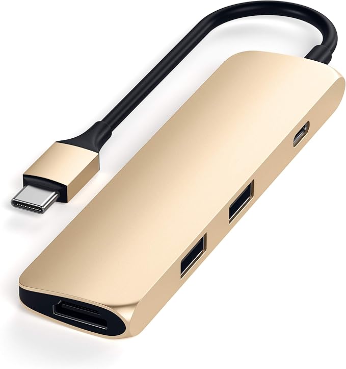 Satechi USB C Hub Multiport Adapter, USB-C Docking Station with 4K HDMI, 60W USBC PD Charging, 2 USB-A, for MacBook Air/Pro M5/M4, Dell, HP, Surface, Lenovo - Gold, Slim Classic