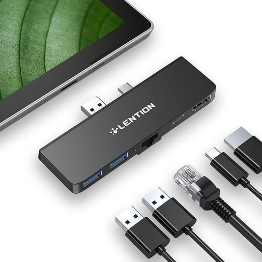 LENTION Surface Pro Dock, 5-in-1 Surface Pro 7 Hub, 4K@60Hz USBC to HDMI Hub, USB C to Gigabit Ethernet Hub, 2 x USB 3.0 Hub, PD 60W Type C Charging Port Hub(CS35, Black)