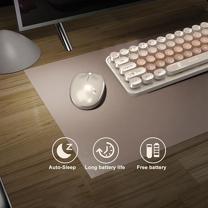 Keyboard Mouse Wireless, Slim Compact Silent 2.4G Cute 84 Keys Keyboard for PC, Notebook, MacBook, Tablet, Laptop, Windows System Coffee