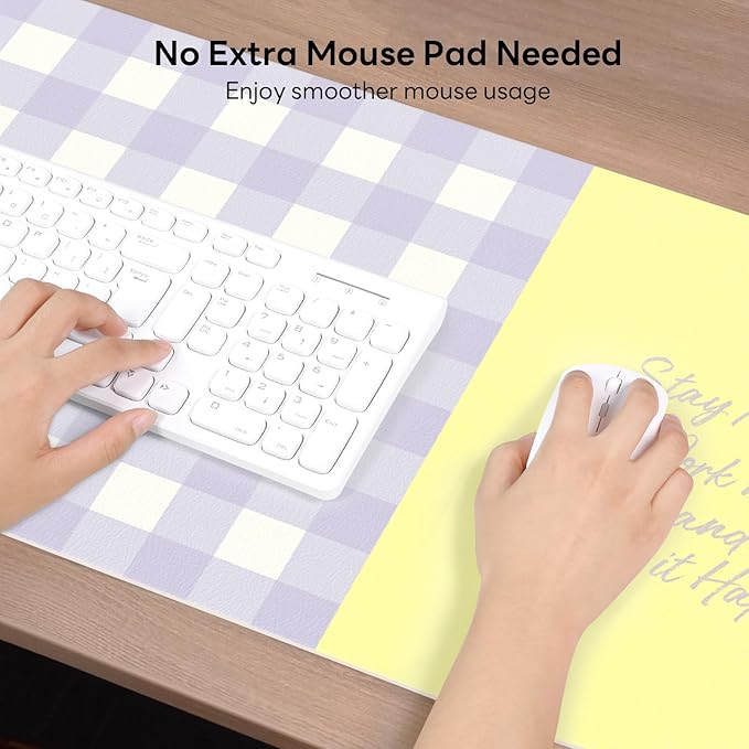 Checkered Pattern Desk Pad Protector, 35.5 x 13'' in Aesthetic Mouse Mat for Desktop, Waterproof PU Leathe Non-Slip Desk Writing Pad for Office and Home, Purple and Yellow