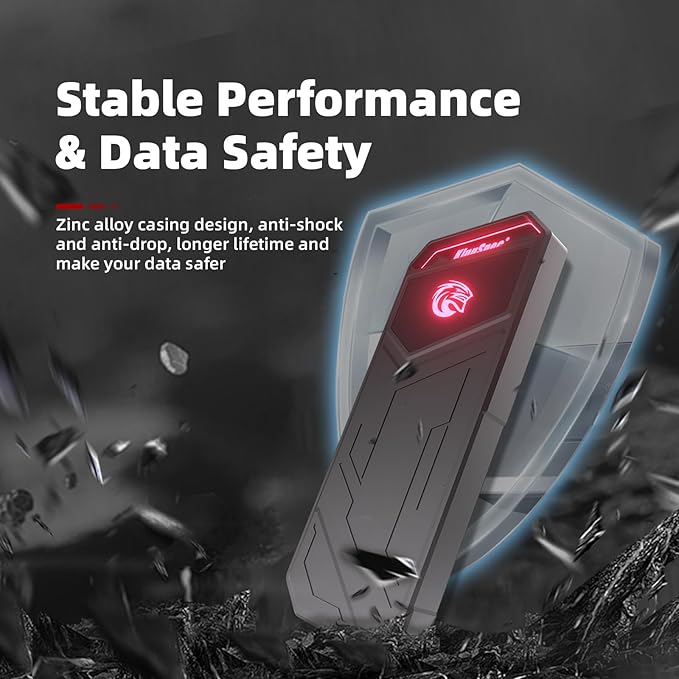 KingSpec Z5 512GB External SSD - 2100MB/s, Portable Solid State Hard Drives with RGB Light, Zinc Alloy Case, USB 3.2 Gen2x2 Interface, Compatible with Mobile Phone/PS4/Laptop/TV/PC (512GB)