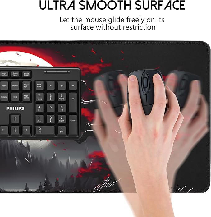 Large Gaming Mouse Pad, Anime Black Mousepad with with Non-Slip Base, Expanded Cool Desk Mat, Mountain Moon Scenery XL Keyboard Mat Suitable for Home Office,31.5 X 11.8 Inch