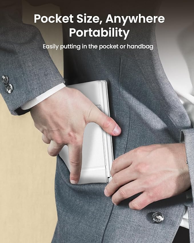ProtoArc Foldable Compact Keyboard, XK04 Portable Bluetooth Keyboard with PU Leather Cover, Pocket-Sized Wireless Travel Keyboards for iPad, iPhone, Smartphone, Tablet and Laptop - White Silver