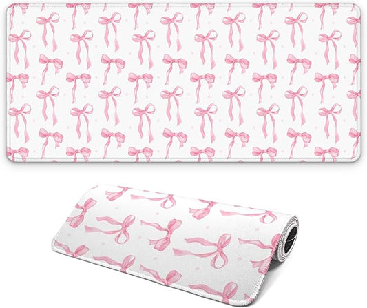 Large Computer Mouse Pad with Non-Slip Base for Desktop, Cute Gaming Mouse Mat with Stitched Edges, Long Extended Anime Mousepad for Laptop, 31.5 x 11.8 inches (Cute Ribbon Bow)