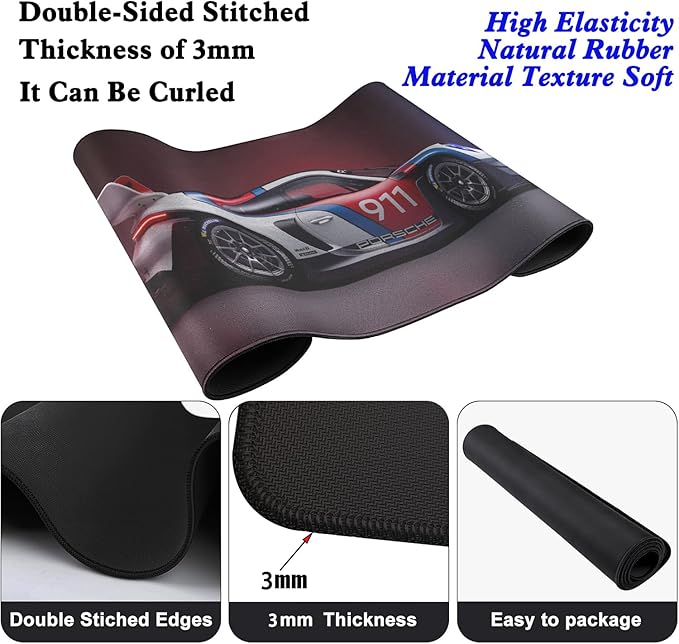 Mouse Pad Mouse Mat Large,Stitched Edges Non-Slip Waterproof Rubber Base Mouse Mat for Office Home Work Gaming(31.5X11.8 in) (Car)