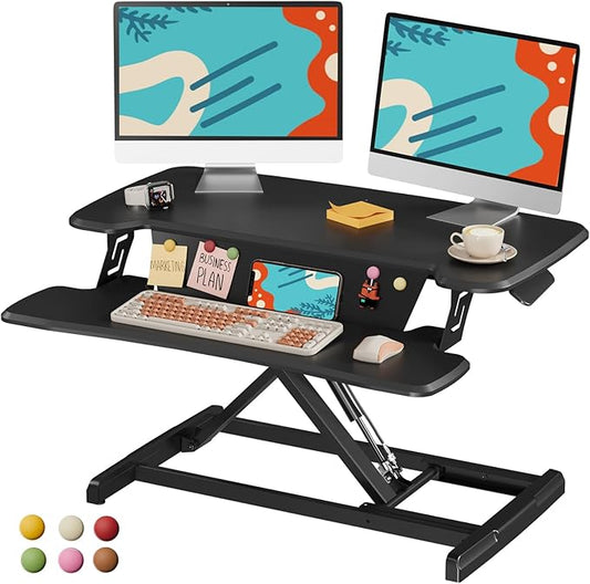 JOY worker Standing Desk Converter, 32" Height Adjustable Sit Stand Up Desk Riser with Keyboard Tray & 6 Fridge Magnets, Desktop Workstation Riser for Home Office Computer Laptop, Black