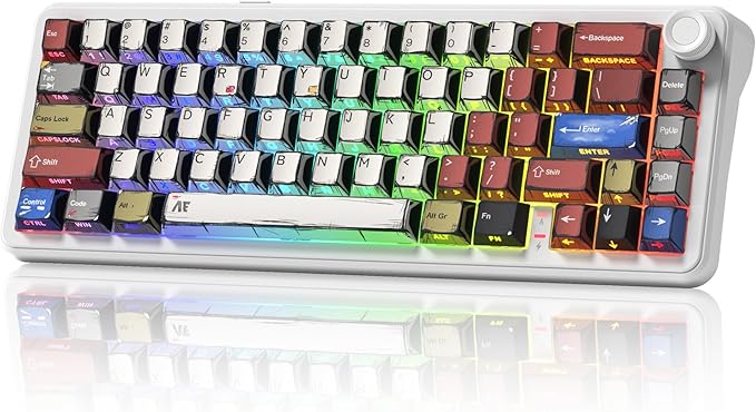 womier L65 60% Mechanical Keyboard Wireless with Knob, White Gaming Keyboard 4000mAh Battery, Tri Mode USB-C/BT5.0/2.4G Gasket Mounted Key Board RGB Hot Swappable with Anime keycaps-Linear Switch