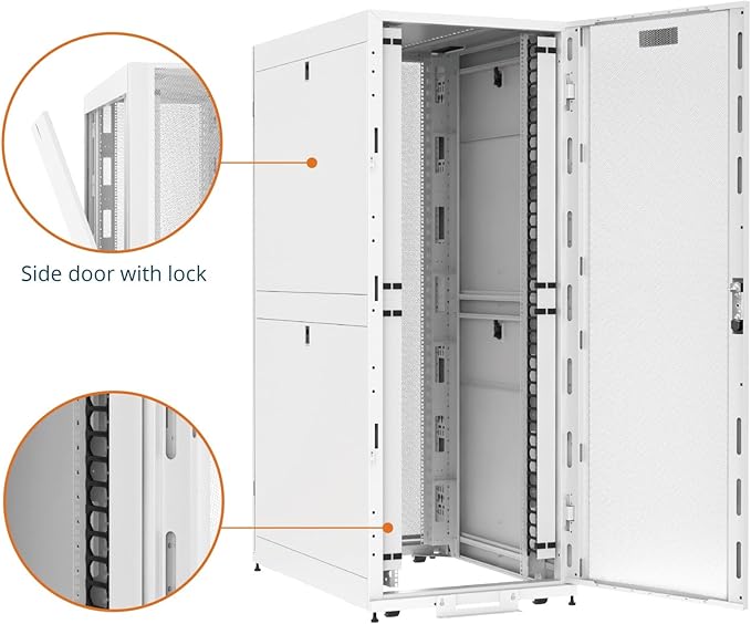 Tecmojo 42U Server Rack Cabinet - PRE-Assembled 32inch Width 48inch Depth IT Network Equipment Cabinet Rack Enclosure with Casters - 3000lbs Weight Capacity, White