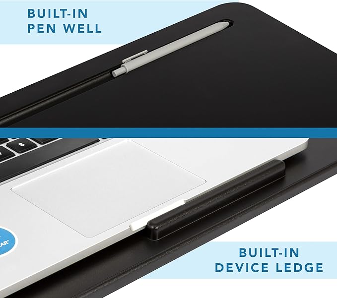 LAPGEAR Original Lap Desk – Large (17.9” x 13”) | Fits Up to 17.3” Laptops | Cushioned with Device Ledge, Pencil Tray & Handle | Portable & Lightweight | Black – Style No. 45148