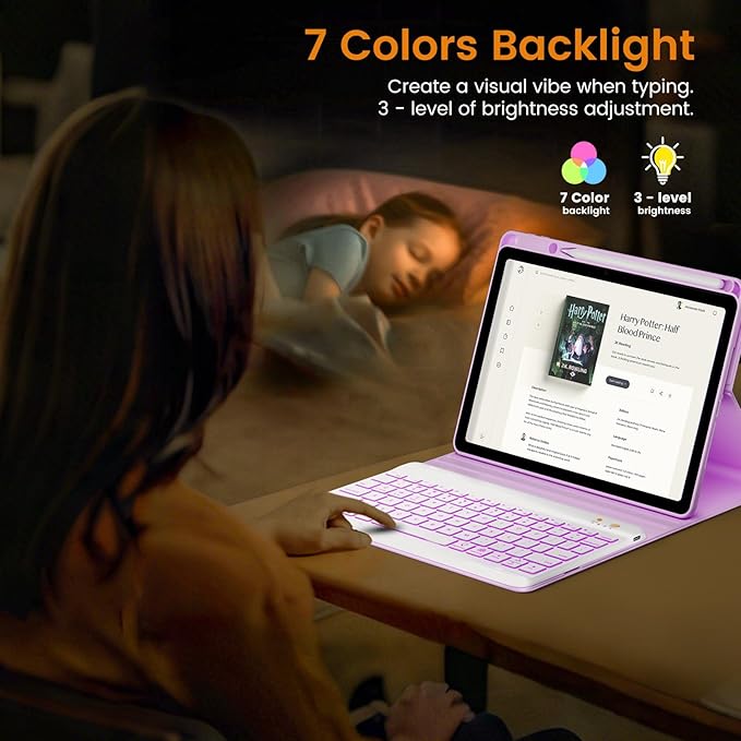 OYEEICE for iPad 6th Generation Case with Keyboard 9.7 inch - Detachable Backlit Keyboard, Upgraded Magnetic Cover with Pencil Holder for iPad Air 2nd Generation & iPad 6th/5th Gen - Purple