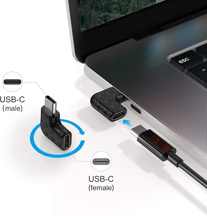 USB C Right Angle Adapter,90 Degree USB C to USB Type-C Male to Female Adapter (3 Pack). Support USB-C 3.1 PD 100W Quick Charge 10Gb/s Data Transfer,for Laptop & Tablet & Mobile Phone -Black