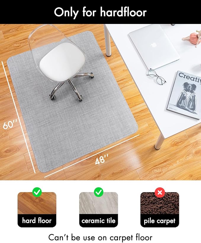 Office Chair Mat for Hardwood Floor Under Desk Computer Rolling Chair Mat for Wood/Tile Floor Non-Slip Heavy Duty Desk Rug PVC Plastic Hard Floor Protector 48" x 60" (Mist)