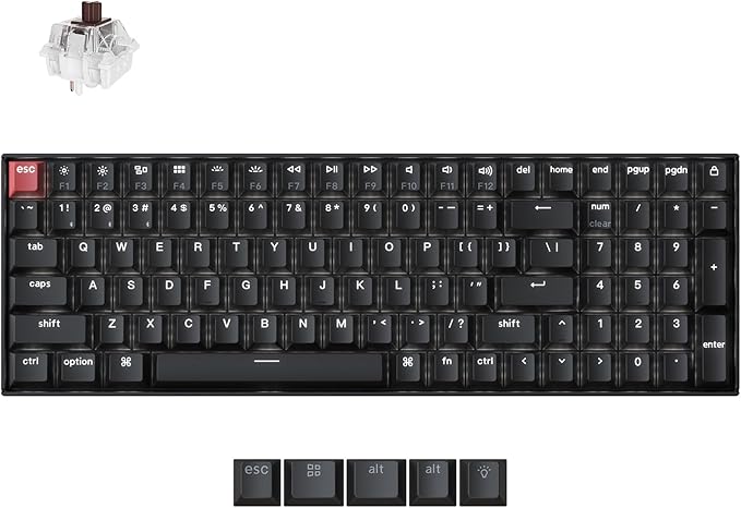Keychron K4 96% Layout QMK Wireless and Wired Options Mechanical Keyboard, White Backlight Brown Switch, Hot-swappable, Paired with Shine-Through Double-Shot PBT Keycaps for Mac Windows - Version 3