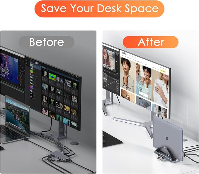 TobenONE MacBook Docking Station Dual 4K Monitor for M1-M5 Pro/Max, 13-in-2 USB C Docking Station with 100W Power Adapter, Laptop Dock Stand with 2 HDMI, VGA, 5 USB, PD 3.0, RJ45, SD/Micro SD, Audio